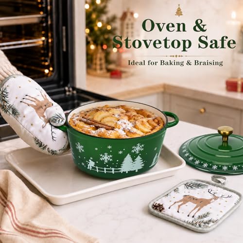QuliMetal Schmortopf aus Gusseisen, rund, weihnachtlicher Stil, 24 cm – Ansicht 4