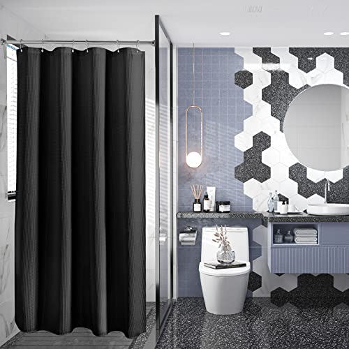 Image of AmazerBath Waffle Shower Curtain, Stall Shower Curtain, Black Shower Curtain Fabric, Hotel Quality Bathroom Shower Curtains, Heavy Duty, 36 x 72 Inches