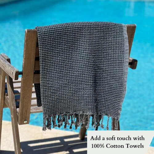 Myaprils Turkish Towel 100% Cotton Luxury Vintage Black Beach Towels, Waffle Weave Oversized Peshtemal Extra Soft Quick Dry Towel For Pool Shower Bath Gym Fouta Yoga Travel Bathroom Decor #TOP3