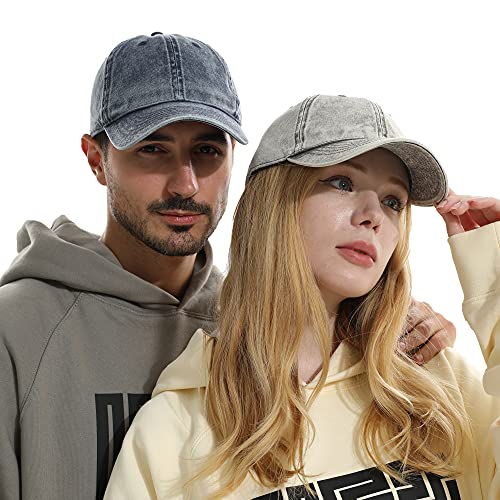 Image of HH HOFNEN Men and Women Washed Cotton Baseball Cap Snow Classic Style Adjustable Low Profile Dad Hat