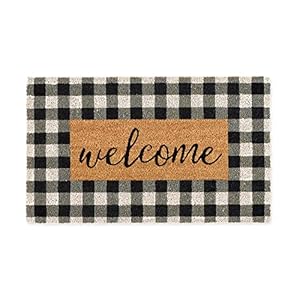 Dii natural coir large front entrance mat outdoor collection decorative checkered doormat with heavy duty pvc backing 17×29 welcome  urban country home decor