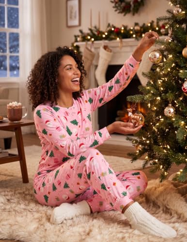 Ekouaer Womens Pajama Sets Long Sleeve Pjs Pink Santa Christmas Print XS - image 2