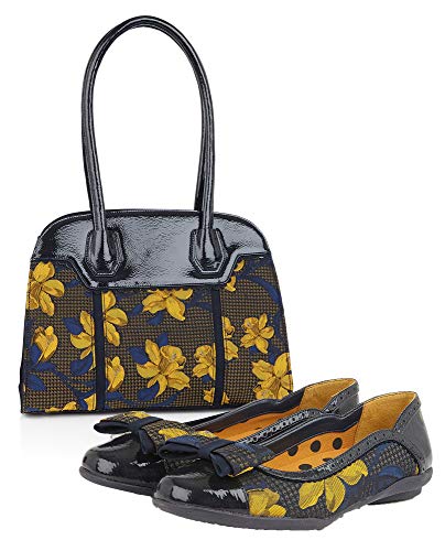 Escarpins Ruby Shoo Amber et sac à main de cérémonie bleu marine et moutarde