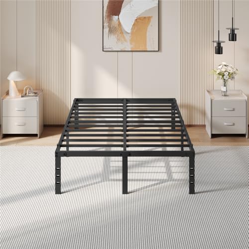 Yaheetech Bastidor de Cama Metálico Listones de Acero Espacio de Almacenamiento Bajo la Cama Fácil Montaje Cama Matrimonial 140 x 200 x 36cm Negro