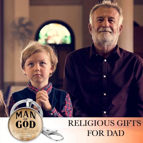 Image of 50 Pcs Christian Gifts for Father Day Man of God Keychains Bulk Religious Bible Verse Gift for Men Pastors Church (Vintage)