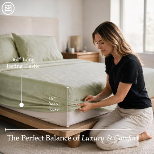 Image of Threadmill 600TC Cotton Full Sheet Set, Sateen, Jacquard, Sage Green