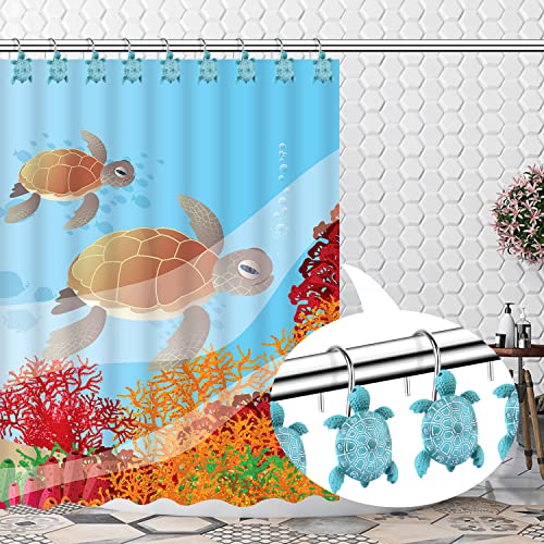 Sea Turtle Shower Curtain Hooks Rings,12PCS Blue Ocean Bathroom Decor - image 3