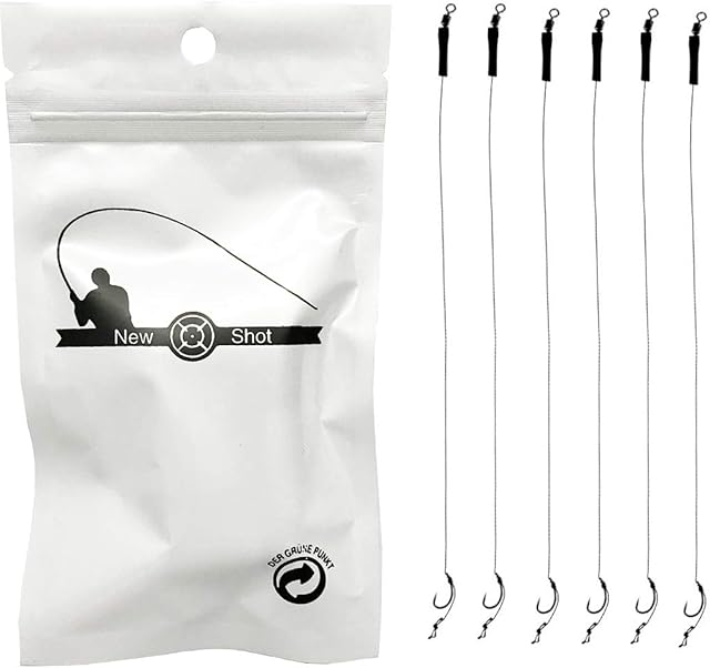 NEWSHOT 6 X Hair Rigs Barbless Size 6 8 10 Curved Hook Carp/Coarse Fishing Hair Rigs 12lb Braid