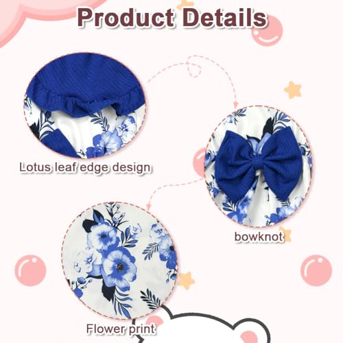 Vicloon Kleinkind Mädchen Kleid mit Strickjacke Set, Kleines Blumen ärmelloses Kleid und Rüschenmantel, 2Pcs Langarm Cardigan Outfit Set für Mädchen 5 Jahre, Blau