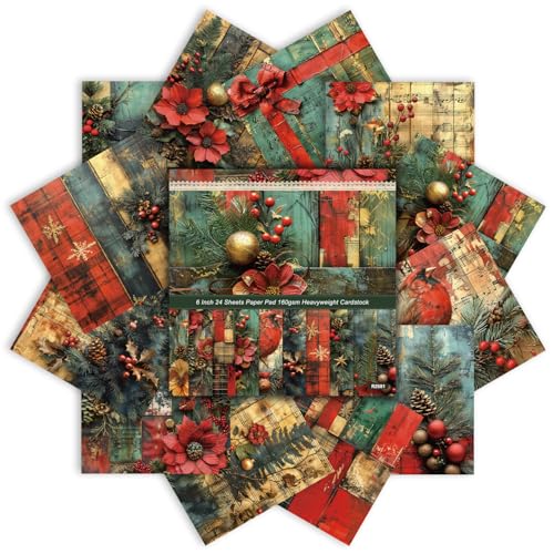Christmas Scrapbook Paper Pad 24 Sheets Scrapbooking Supplies Single-Sided Patterned Cardstock Pads for Card Making Designer Planner Journals Background Borders Greeting Cards 66