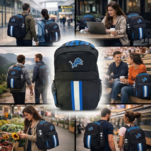 Image of NFL Detroit Lions Backpack - Triple Stripe Wordmark Design with Keychain