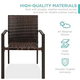 Best Choice Products Set of 2 Stackable Outdoor Wicker Dining Chairs All-Weather Firepit Armchair w/Armrests, Steel Frame for Patio, Deck, Garden, Yard - Brown 51aIuPf1BSL. SS280