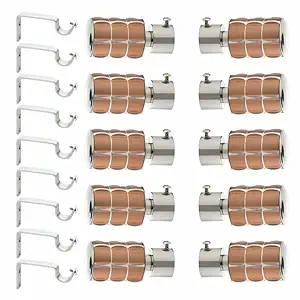 GRIVAN 3 line Stainless Steel Curtain Bracket Parda Holder with Support 1 Inch Rod Pocket Finials Designer Door and Window Rod Support Fittings, Curtain Rod Holder (Brown Pair of 5)