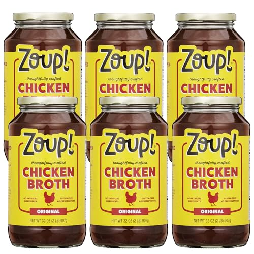 Image of Chicken Broth by Zoup! Keto-Friendly, Gluten Free, Fat Free, Non-GMO Clear Chicken Broth - Great for Stock, Bouillon, Soup Base or in Gravy - 6-Pack (32 oz)