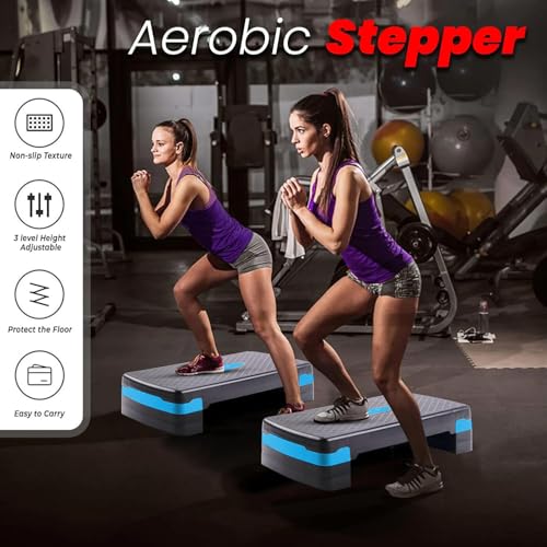 FK Sports Aerobic Exercise Stepper Adjustable Height 2-5 Step Levels 10 15 20 25 & 30 cm Suited for Cardio, Yoga, Workout Training Indoor Outdoor Fitness for Home & Gym (3 Levels Blue)