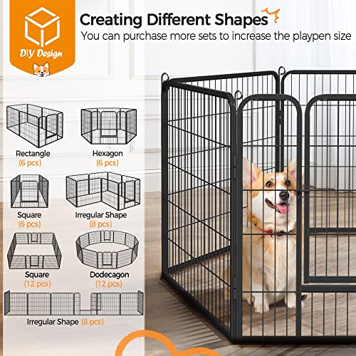 Image of Yaheetech 32 inch H 6-Panel Extra Wide Dog Playpen w /Door for Indoor Outdoor | Heavy Duty Metal Frame, Secure Latch Gate, Tool-Free Assembly, Portable For Yard RV Camping, Ideal For Small & Medium Pets