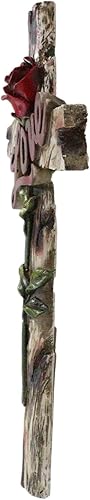 Miniatura 7 de Ebros Gift 18 pulgadas de alto rústico de madera sintética occidental, arte inspirador con tallo de rosa roja, cruz decorativa de pared salvaje oeste
