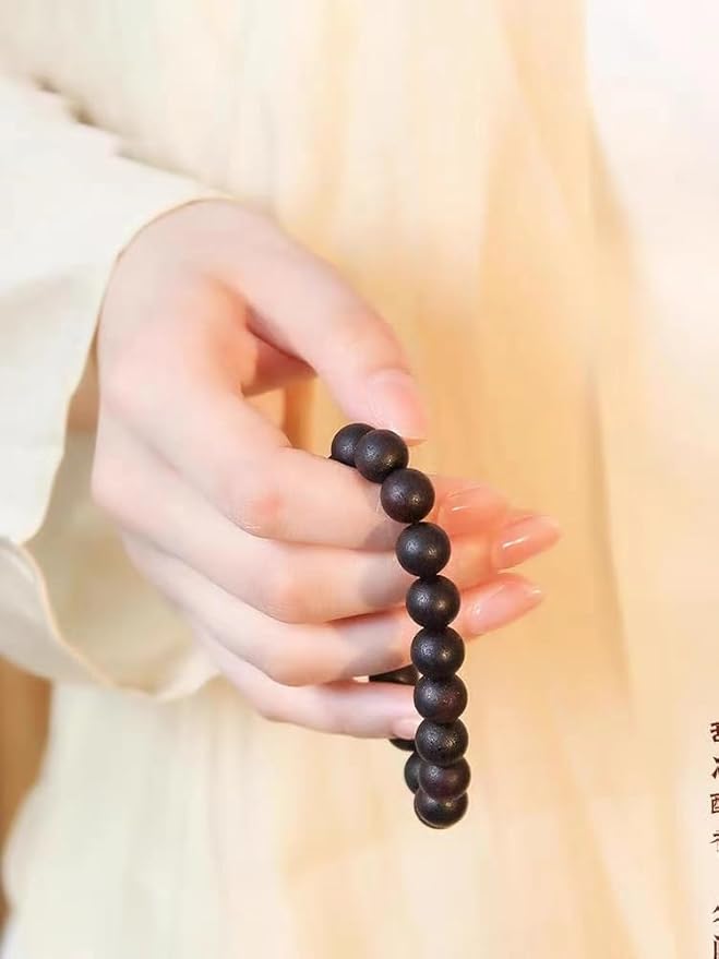 Bracciale Rosario Buddhista In Legno Ebano - Perle 14mm Fatto A Mano - Foto 3