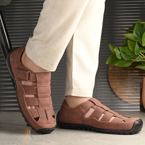 Image of Centrino Men's Fisherman Sandals | Cushioned Insole & Hook & Loop Straps | Trendy Sporty Design with Premium Upper | Closed-Toe Sandals for Travel & Walking (6620)