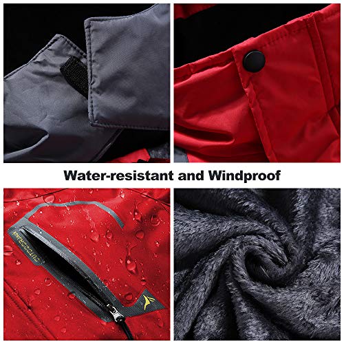 Image of Susclude Men's Fleece Snowboarding Jacket Winter Windproof Mountain Jacket Fleece Lined Warm Hooded with Multi-Pockets