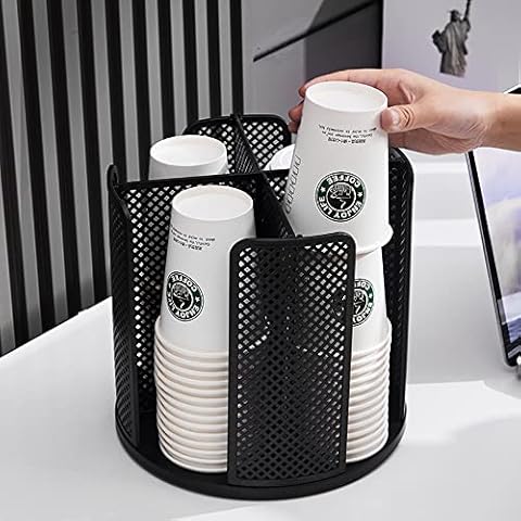 Hosoncovy Cups Holder 360 Rotating Paper Cup Dispenser,Cup Organizer for Home Kitchen Office Bar (Black) Cover