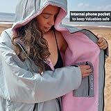 Ultra Dry waterproof changing robe with soft warm Sherpa Fleece Lining, changing robes adult womens mens for Swimming, surfing and Water-sports (M, Gray/Pink) - Image 6