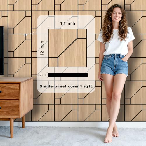 Image of WoveN SounD Acoustic Wall Panels, Natural Oak, 16 Pack, 12x12 in | Self-Adhesive, NRC 0.95, Carved Pattern, Sound Proof, Echo Reduction, Sound Dampening, Home Studio, Office, Gaming Room
