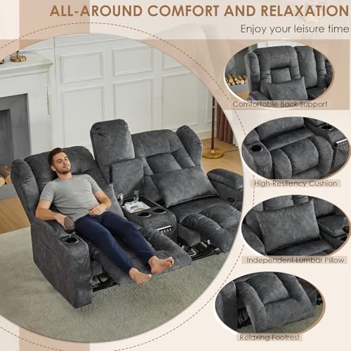 Image of SAMERY 65.5 inch Loveseat Recliner Sofa | Double Recliner Sofa & Console | Wall Hugger Loveseat Reclining RV Theater Seats | RV Couch Home Theater Seating Furniture (Velvet Charcoal)