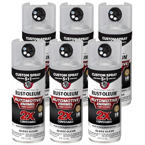 Image of Rust-Oleum 2X Automotive Enamel 5-in-1 Spray Paint, Gloss Clear | Fast Dry, Adjustable Custom Spray Dial, Multi Surface (Metal, Wood, Plastic and More), Any Angle, Ultimate Coverage, 6 Pack