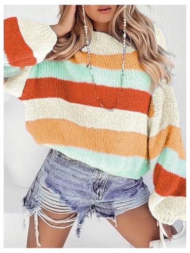 GORGLITTER Women's Color Block Long Sleeve Oversized Chunky Sweater Trendy Fall Cozy Cute Cable Knit Pullover Sweater3