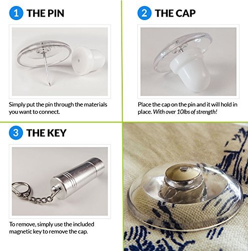 PinionPins Clear Magnetic Duvet Clips with Key! - Patented Duvet & Comforter Clip Pinning System - Stronger Than Traditional Duvet Fasteners Like Duvet Donuts. (8 Clear Pins with Key)