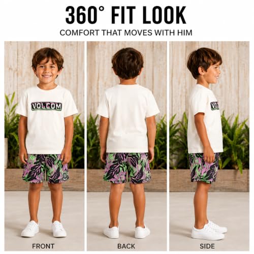 Image of Volcom Baby Boys Swim Set - 2 Piece Short Sleeve Swim Shirt Graphic Tees & Board Shorts - Infant Toddler Little Boys Swimsuit