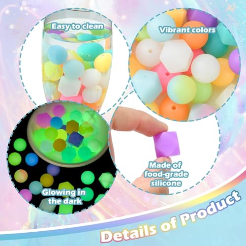 Perles en silicone lumineuses 15mm phosphorescentes pour création - 5