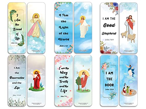 NewEights Jesus' I am Statements Bookmarks (10-Sets X 6 Cards) – Daily Motivational Card Set – Collection Set Book Page Clippers – Ideal for Church Events