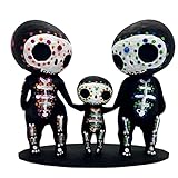Sugar Skull Couple Figurine Statue Couples Cute Skeleton Mexican Halloween Day of The Dead Figurines Decor(3pcs Family)