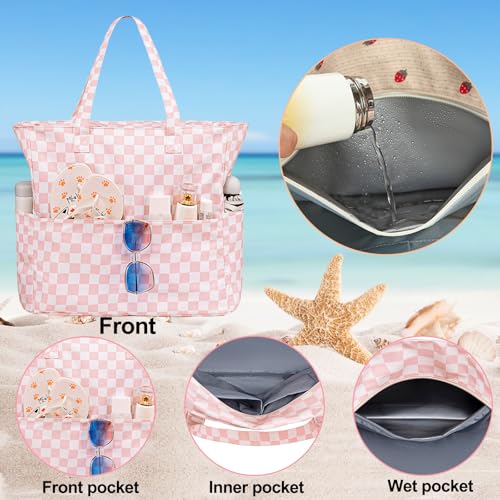 Image of Waterproof Beach Tote Pool Bags for Women Ladies Extra Large Gym Tote Carry On Bag With Wet Compartment for Weekender Travel