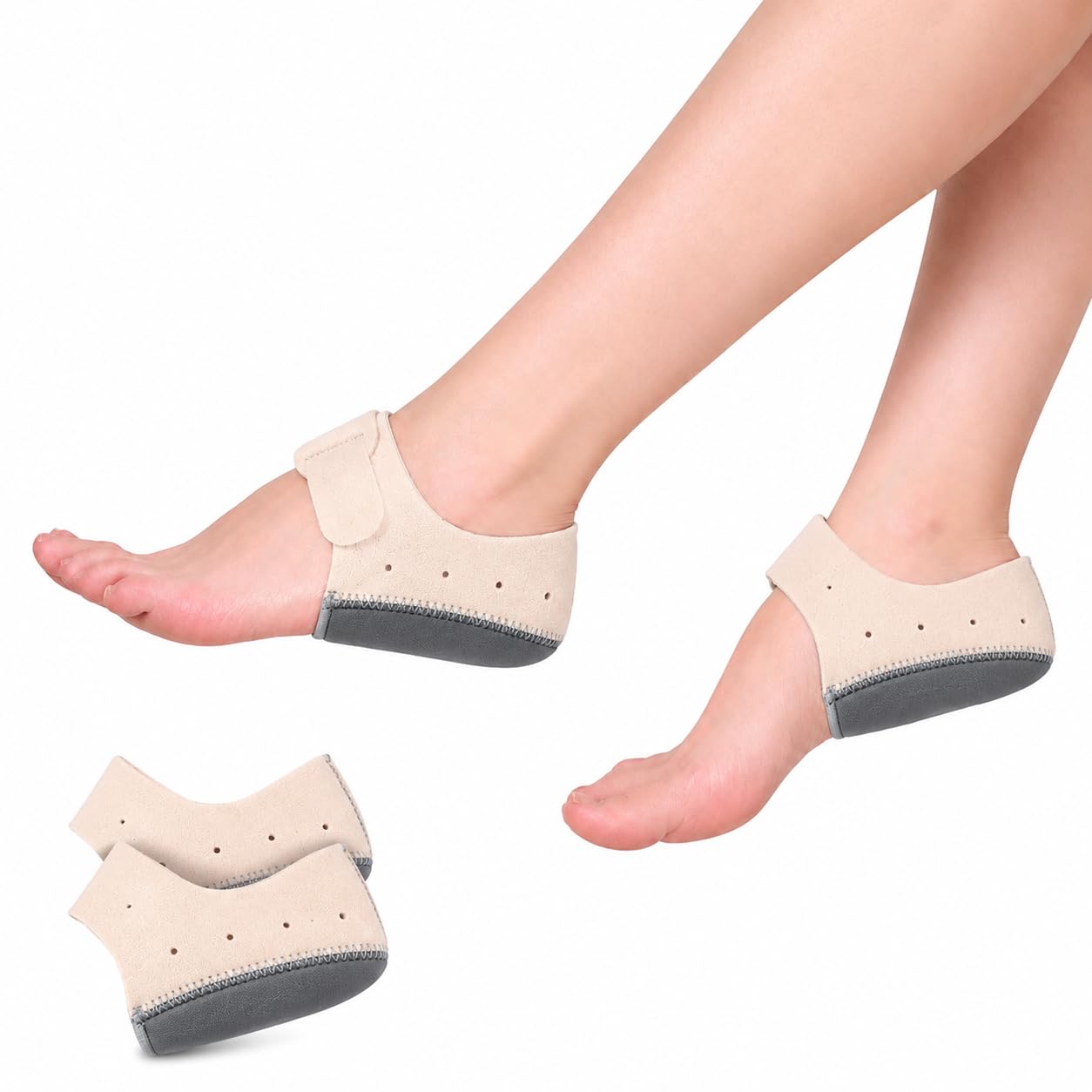 Glowear Heel Protector & Pads for Pain Relief | Plantar Fasciitis | Silicone gel orthotics cup for heel spur, Achilles & cracked heel | Men & women | Breathable, washable | Beige/Gray | Small