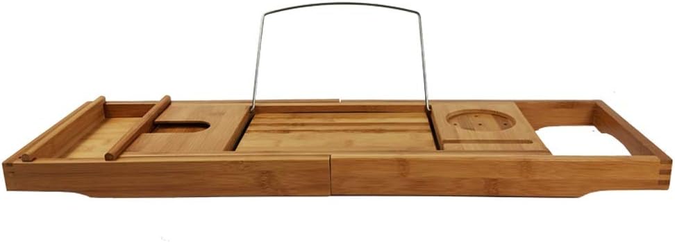 Tray Bamboo Bathtub Caddy Tray Strong Bearing Bathtub Tray Rack with Tablet Holder Extending Sides Wine Glass Holder Rack Non-Slip Bathroom Rack Organizer (Color : A)