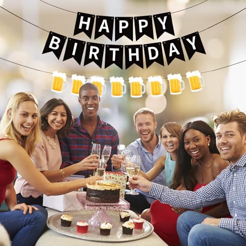 Image of Beer Birthday Banner for Beer Party and Birthday Wedding Party Supplies (Black+Yellow)