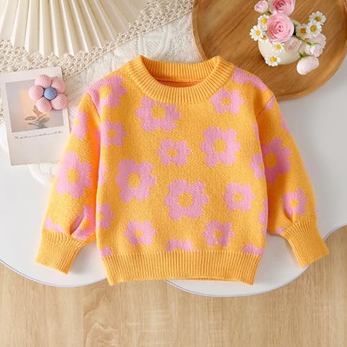 WISREMT Toddler Girls Sweaters Long Sleeve Floral Print Pullover Knit Sweater Knitwear Top for Baby Girl Fall Winter Clothes2