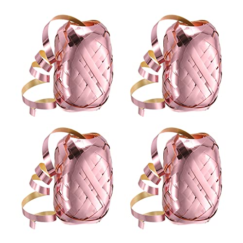 PATIKIL 4pcs Curling Ribbon Crimped Balloon String Shiny Metallic 5mm 10m for Christmas Wedding Gift Crafts Florists Decoration Rose Gold