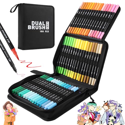 La mejor comparación de Marcadores Top 5. 41 Plumones Doble Punta Pincel 100 Colores, Marcadores a Base de Agua No Toxico, Punta Fina de Doble Punta y Punta de Pincel para Principiantes, Creativos, Artistas, Aficionados,...