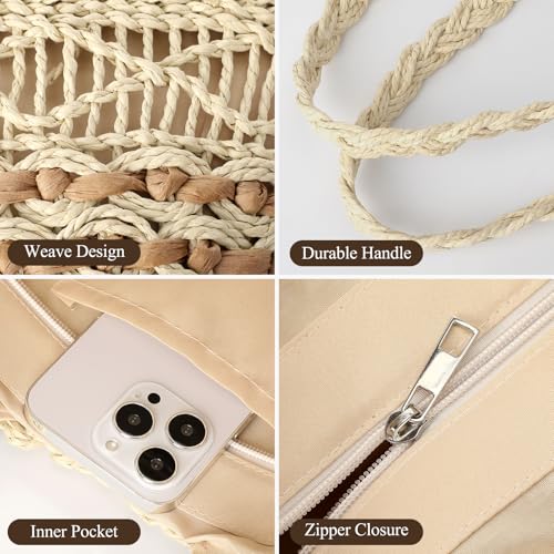 Image of Trifabricy Beach Bags for Women, Summer Straw Bag, Woven Straw Beach Tote Bag Shoulder Handbags