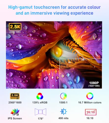 Image of 11 inch 2.5K Touchscreen Portable Monitor, 2560x1600 IPS Display 16:10,USB-C & Mini HDMI, VESA Stand Compatible with Laptops, Desktops, Phones, PS, Mac, Xbox, Switch, and Other Gaming