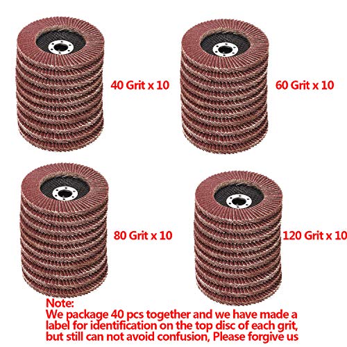 Minchi257 20200302FD40PCS Flap Discs 40 Pcs 4.5 Inch - 40 60 80 120 Grit Grinding Discs 4 1/2 Assorted Sanding Grinding Wheels,Aluminum Oxide Abrasives,Grinder Disc thumb #2