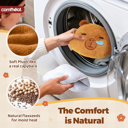 Image of Capybara Microwave Heating Pad for Pain Relief, Moist Heat Pack Unscented Hot Compress for Period Cramps, Shoulder, Muscles, Cute Stuffed Animal Heat Pad, Gift for Women Kids, Washable Cover