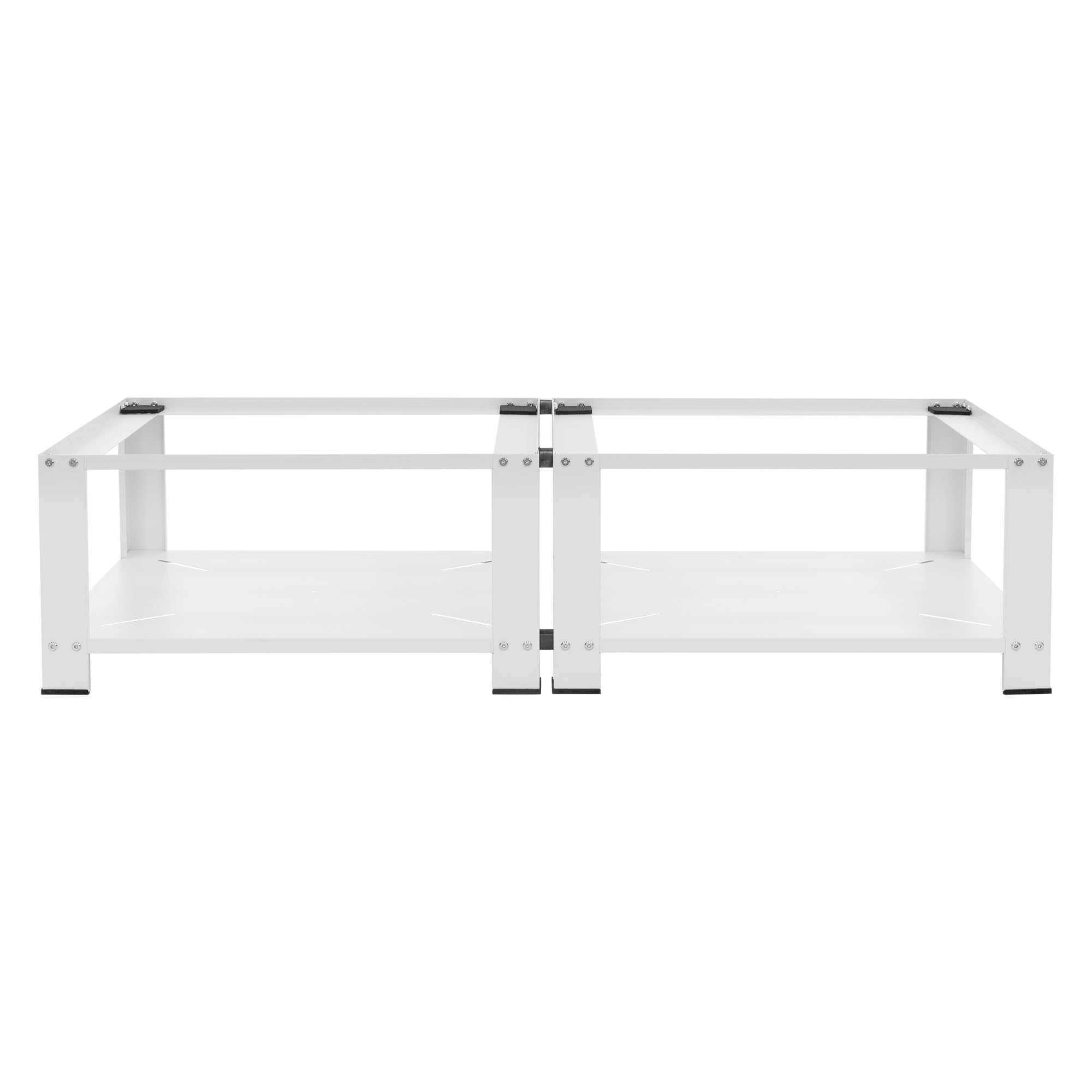 ML-Design Biala Podwójna Podstawa Pod Pralke 128x54 Cm Stalowa Do 2x150 Kg Stabilna Konstrukcja Z Dwiema Pólkami Platforma 32 cm Podniesiona Baza Dwukomorowa Praktyczne Podparcie Solidna Rama