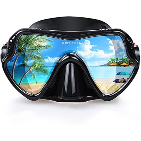 Diving Mask Professional Adult Scuba Mask Tempered Glass Single Lens Mask for Maximum Vision Black Cover
