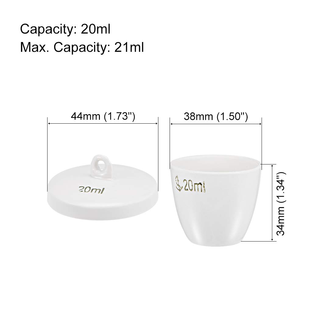 sourcing map Porcelaine Creuset Coupe 20ml pour Couvercle pour Fonderie Fusion Coulage Raffinage 2Pcs