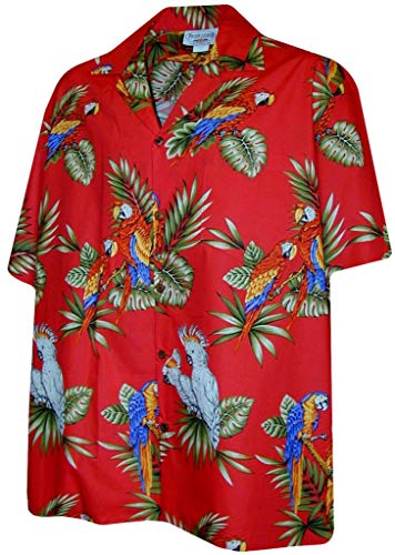 Pacific Legend Parrots Hawaiian Shirt (Medium, Red)
